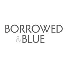Gray text that says 'BORROWED & BLUE' on a white background