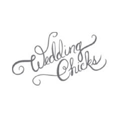 White square background with gray cursive text that says Wedding Chicks