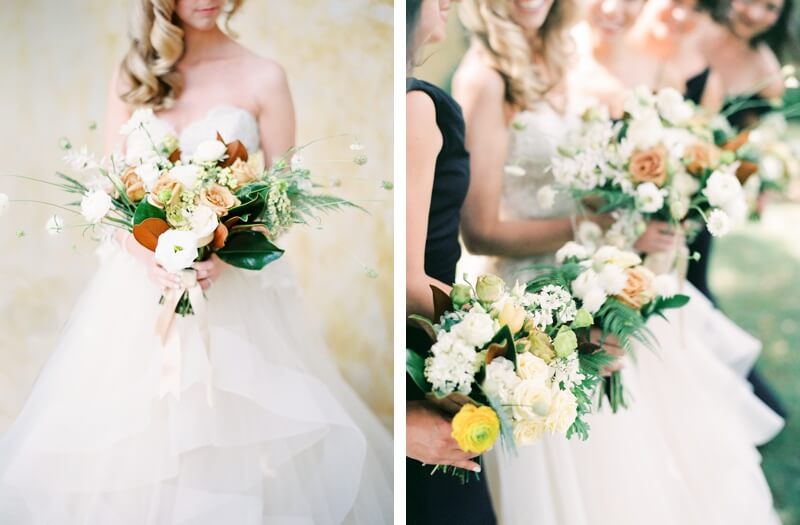 Classic wedding style, magnolia leaf wedding bouquet, Aimee Lomeli Floral Design, Napa Valley