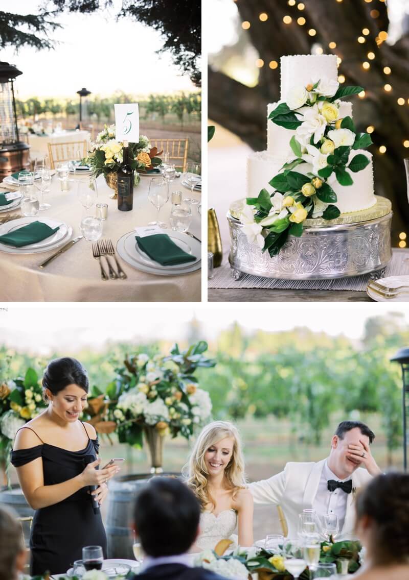 Outdoor wedding reception, wine country wedding, Andretti Winery, Aimee Lomeli Floral Design