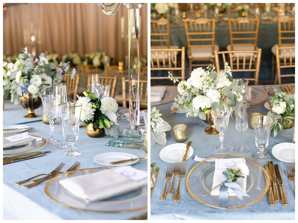 Dusty Blue Reception Table Ideas, Aimee Lomeli Designs, Calistoga Ranch Wedding Florist