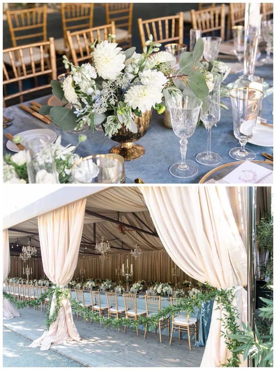 Dusty Blue Wedding Reception Ideas, Aimee Lomeli Designs, Calistoga Ranch Wedding Florist