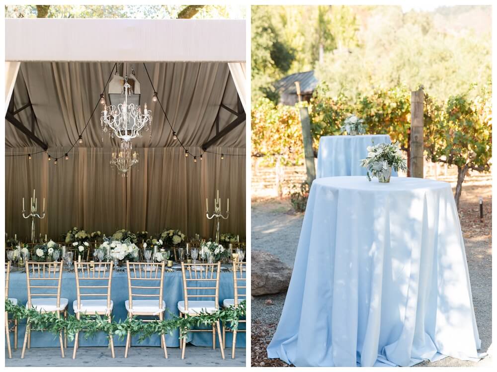 Dusty Blue Reception Table Ideas, Aimee Lomeli Designs, Calistoga Ranch Wedding Florist