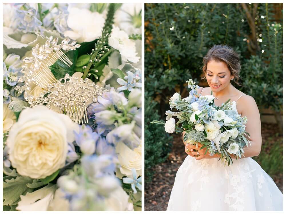Organic soft blue and cream bridal bouquet by Aimee Lomeli Designs, Calistoga Ranch Wedding Florist