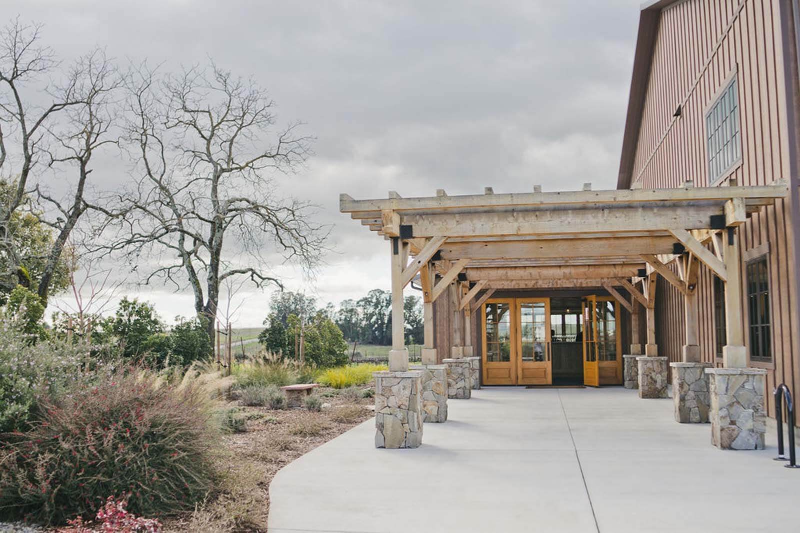outdoor view of a winery barnlike structure