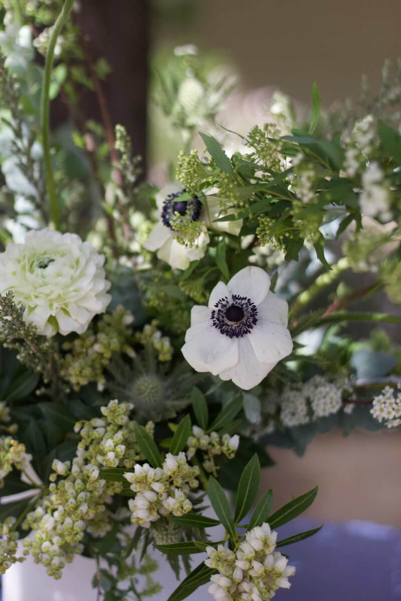 close up of white flowers at a wine country corporate event